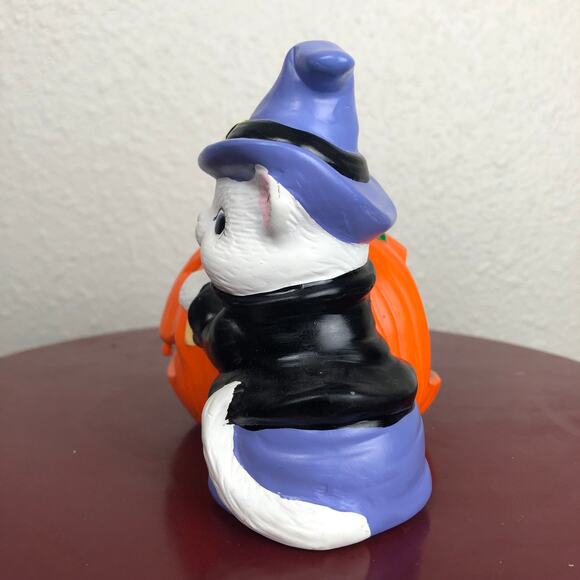 Vintage Hand Painted Halloween White Cat & Pumpkin Figure Decor - Picture 6 of 13